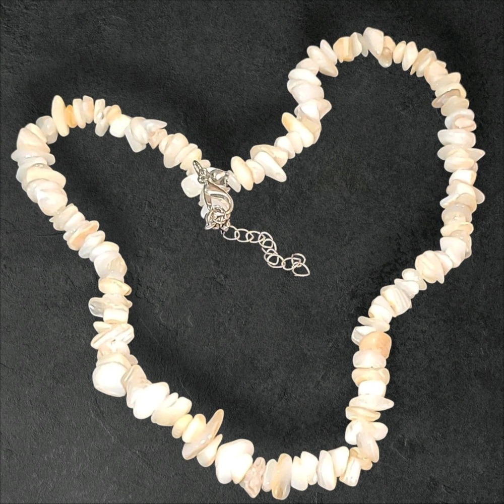Mother of Pearl Chip Bead Necklace‎ 16–18" White Shell Stones 8mm Adjustable